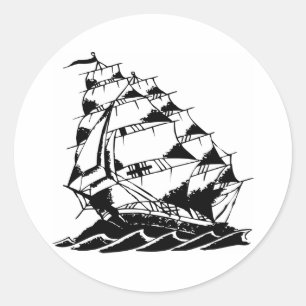 Olds Skool Tattoo Sailing Ship Navy Classic Round Sticker