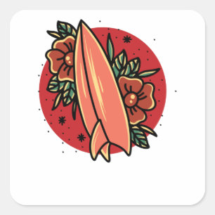 Oldschool Surfing Square Sticker