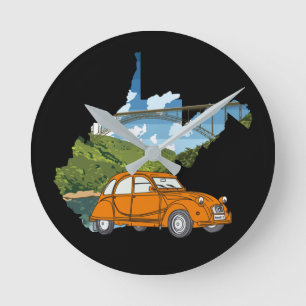 Oldtimer 2cv Landschaft Illustration Round Clock