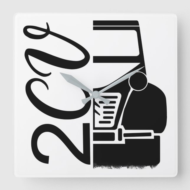 Oldtimer 2cv Typografie Halbe Ente Square Wall Clock (Front)