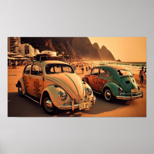 Oldtimer Beetle on Copacabana Beach  Poster