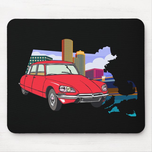 Oldtimer Ds19 Retro Futurism City Illustration Mouse Pad (Front)
