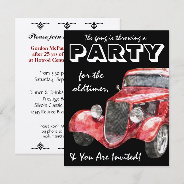 Oldtimer Retirement Party Classic Hotrod Car Invitation (Front/Back)