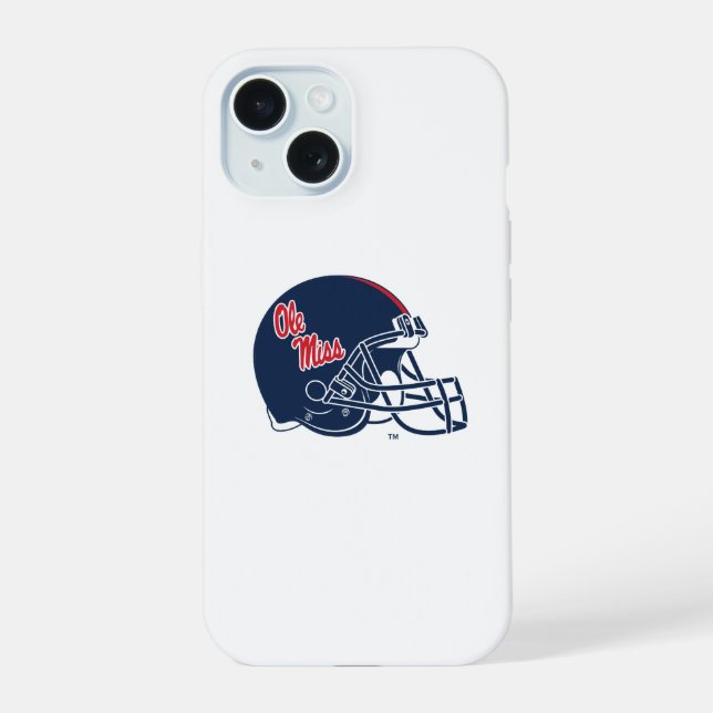 Ole Miss Football Helmet | Dark Blue iPhone 15 Case (Back)