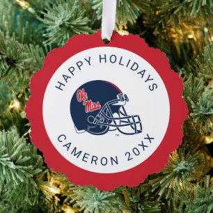 Ole Miss Football Helmet Dark Blue Tree Decoration Card