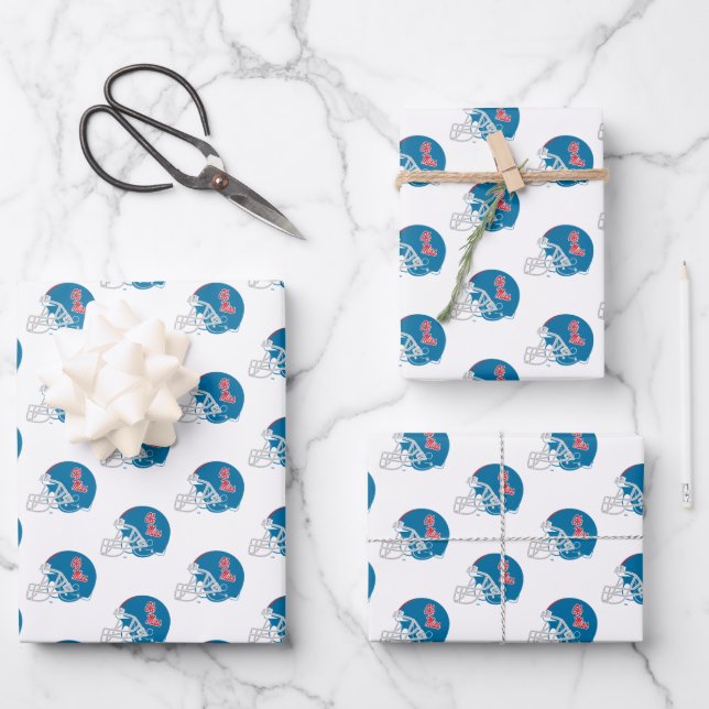 Ole Miss Football Helmet | Light Blue Wrapping Paper Sheet (Front)