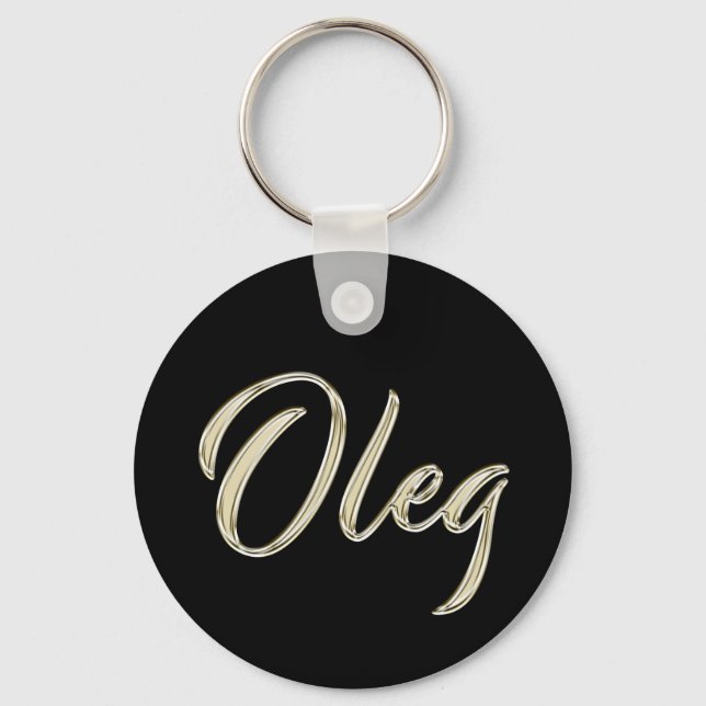 Oleg Name whitegold Button Schlüsselanhänger Key Ring (Front)