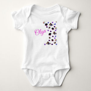 "Olga" Name With Guinea Pigs Pansies Baby Bodysuit