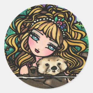 "Oliana's Otter" Fantasy Mermaid Sea Otter Fairy Classic Round Sticker