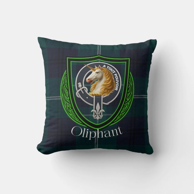 Oliphant Scottish Clan Tartan & Crest Cushion (Front)