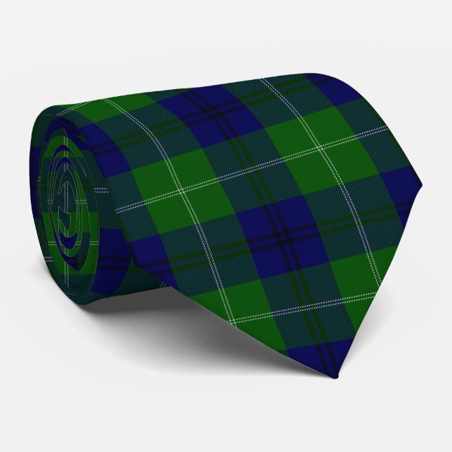 Oliphant tartan blue green plaid tie (Rolled)