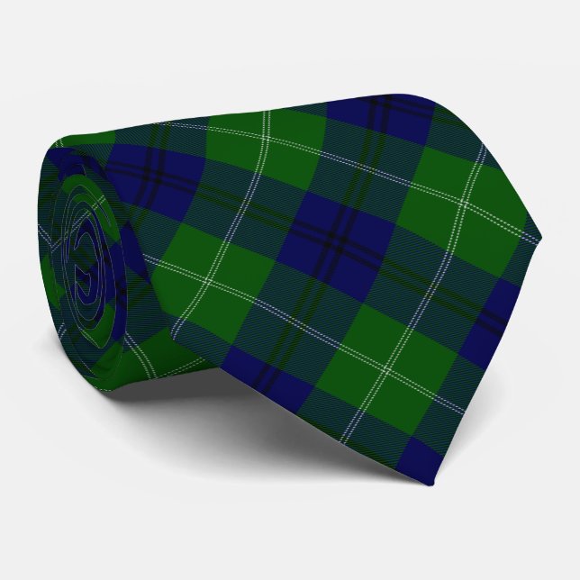 Oliphant tartan blue green plaid tie (Rolled)