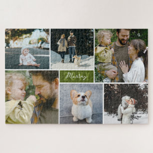 Olive Add The Year & Family Name 6 Photo Collage Jigsaw Puzzle