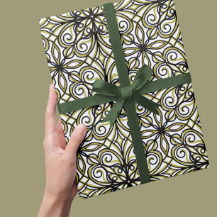 Olive and Black Filigree Patterned Wrapping Paper