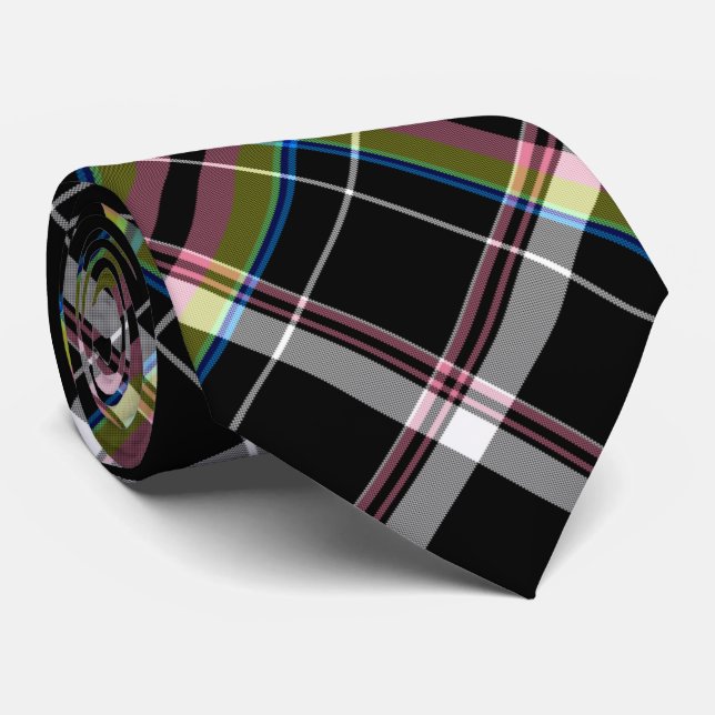 Olive and Black Tartan Pattern  Tie (Rolled)