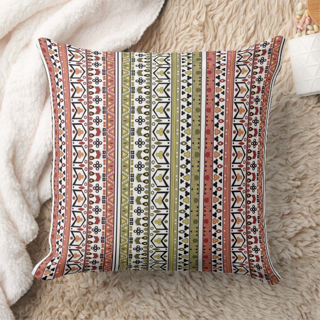 Olive and brown geometric ethnic ornament cushion (Blanket)