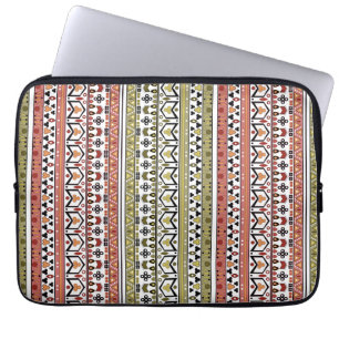Olive and brown geometric ethnic ornament laptop sleeve