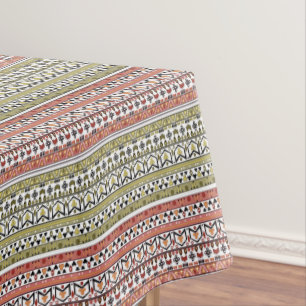 Olive and brown geometric ethnic ornament tablecloth
