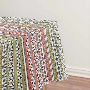 Olive and brown geometric ethnic ornament tablecloth