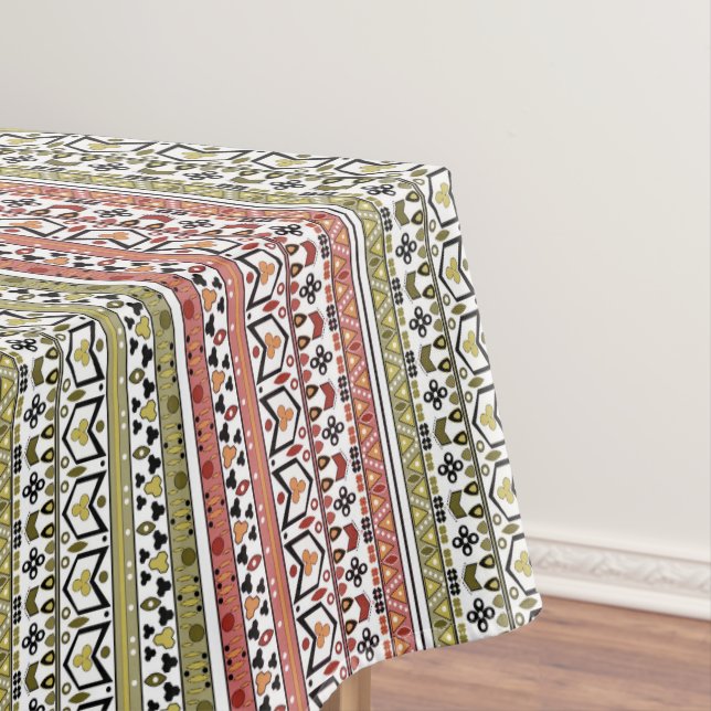 Olive and brown geometric ethnic ornament tablecloth (In Situ)