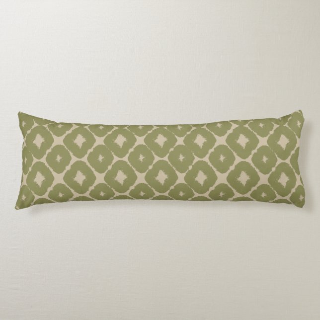 Olive and cream Boho Geometric Throw Pillow (Front)