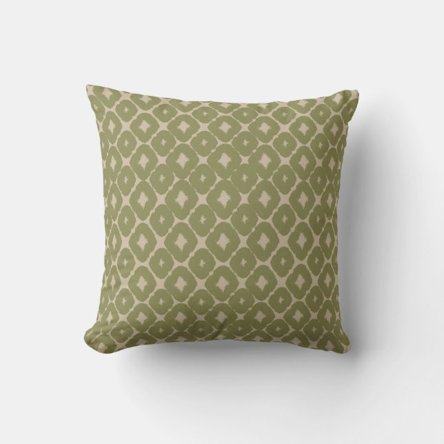 Olive and cream Boho Geometric Throw Pillow (Front)