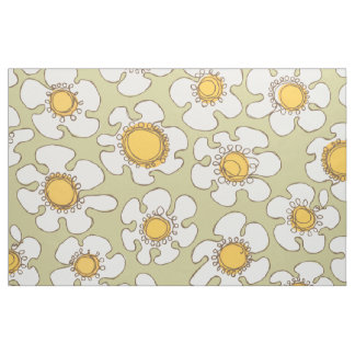Olive and Gold Single Line Daisy Pattern Fabric