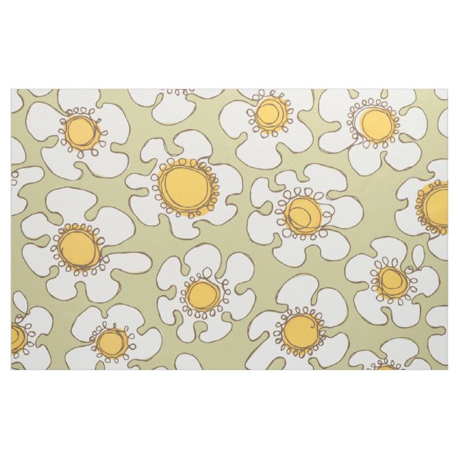 Olive and Gold Single Line Daisy Pattern Fabric (Fat Quarter)