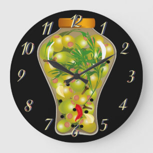 Olive and herb preserves kitchen large clock