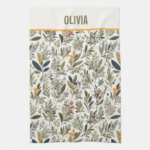 Olive and Herbs Minimal Elegant Personalised Tea Towel
