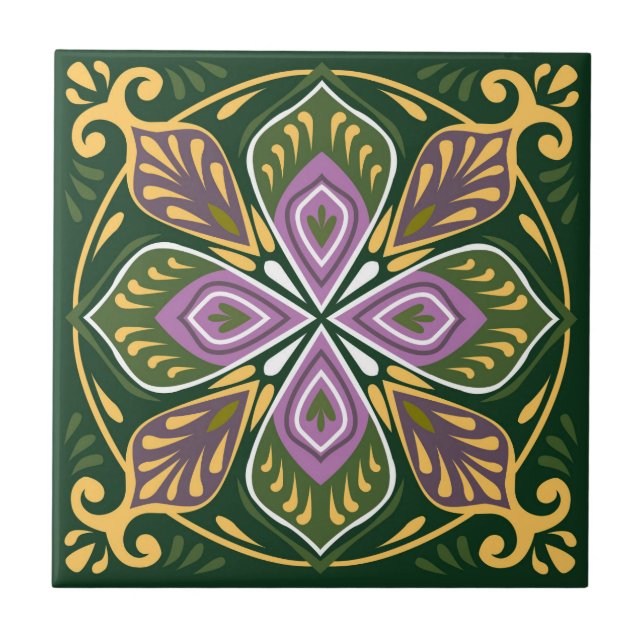 Olive and lavender Azulejos   Ceramic Tile (Front)