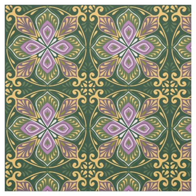 Olive and lavender Azulejos Fabric (Swatch)