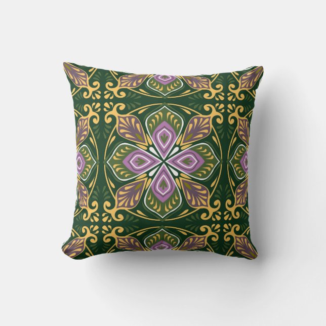 Olive and lavender Azulejos Throw Pillow (Front)