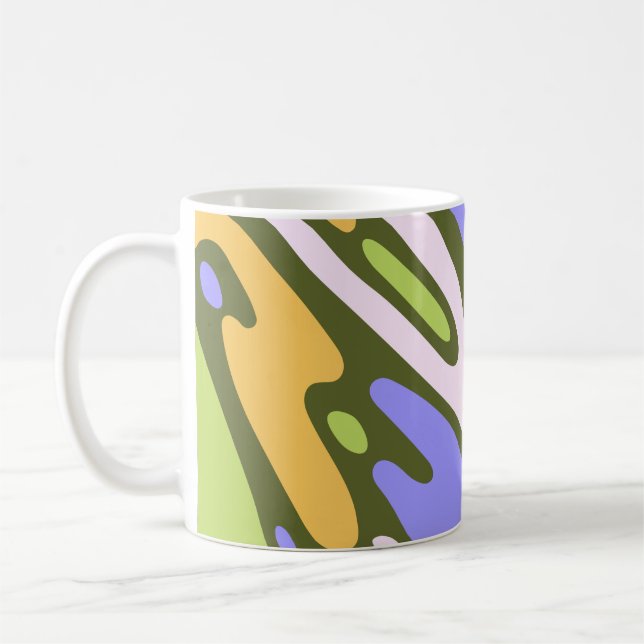 Olive and Lavender Diagonal Brushstroke Pattern Coffee Mug (Left)