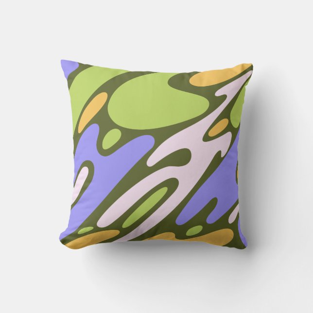 Olive and Lavender Diagonal Brushstroke Pattern Cushion (Front)