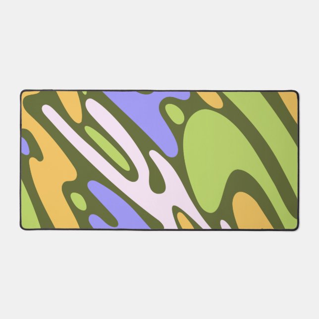 Olive and Lavender Diagonal Brushstroke Pattern Desk Mat (Front)