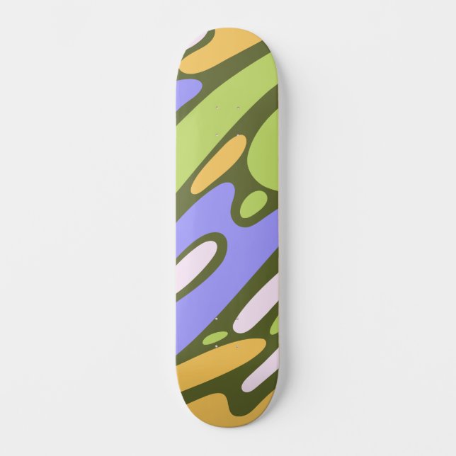 Olive and Lavender Diagonal Brushstroke Pattern Skateboard (Front)