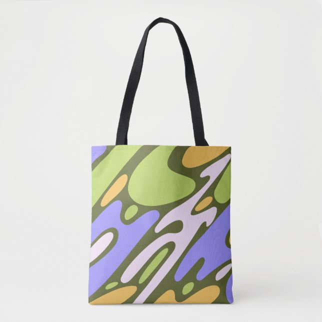 Olive and Lavender Diagonal Brushstroke Pattern Tote Bag (Front)