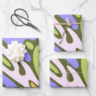 Olive and Lavender Diagonal Brushstroke Pattern Wrapping Paper Sheet