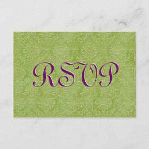 Olive and Purple RSVP Vintage Damask Wedding Card
