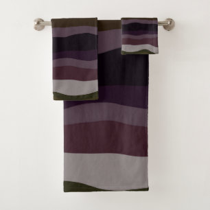 Olive and Purple Wavy Stripes Bath Towel Set