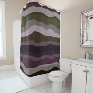 Olive and Purple Wavy Stripes Shower Curtain
