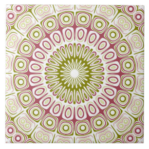 Olive and Rose Mandala Pattern Ceramic Tile