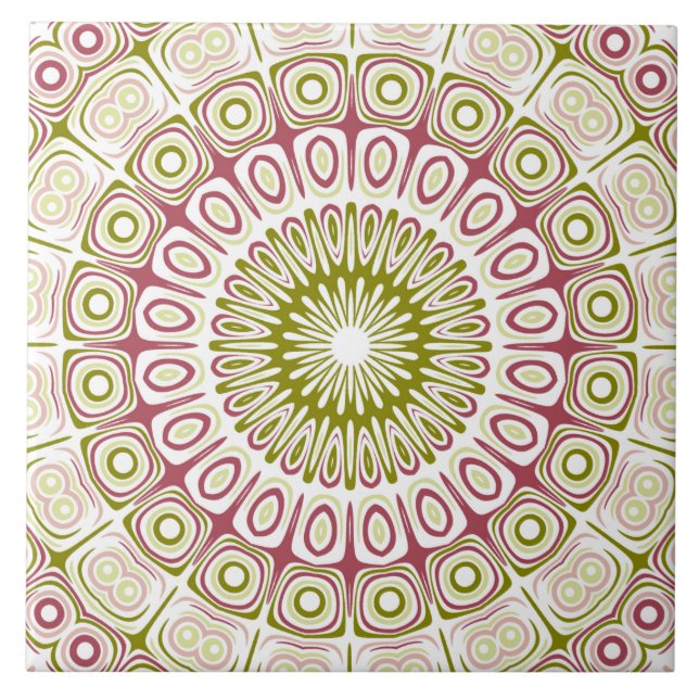 Olive and Rose Mandala Pattern Ceramic Tile (Front)