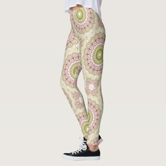 Olive and Rose Mandala Pattern Leggings (Left)
