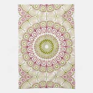 Olive and Rose Mandala Pattern Tea Towel