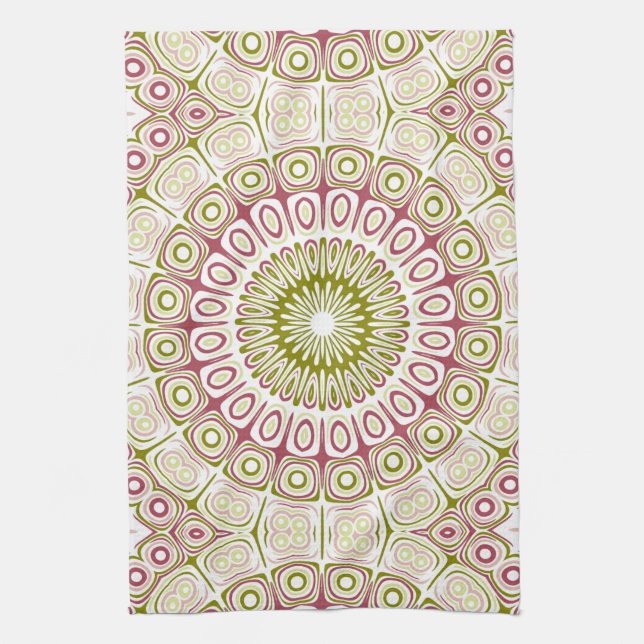 Olive and Rose Mandala Pattern Tea Towel (Vertical)