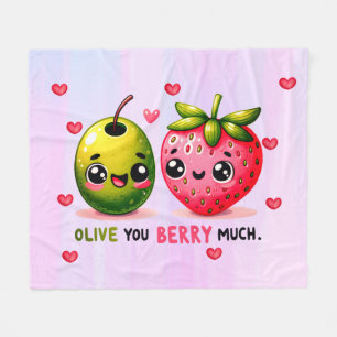 olive and strawberry fleece blanket
