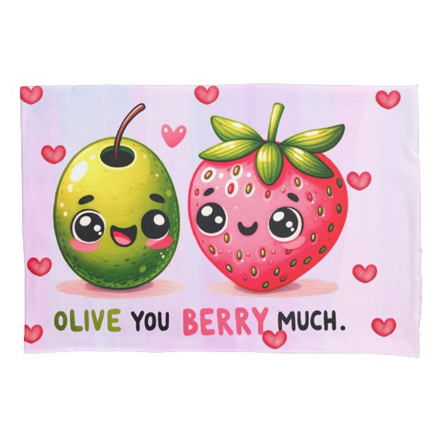 olive and strawberry pillowcase (Front-Left)