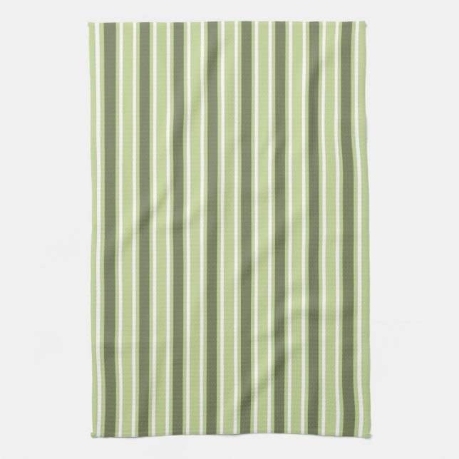 Olive and white candy stripes tea towel (Vertical)